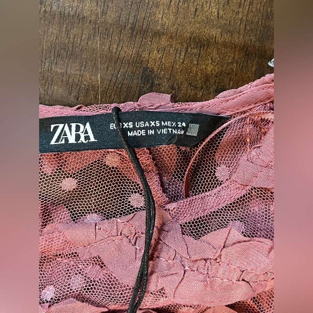 NEW NWT ZARA RUFFLED TULLE BLOUSE COLOR
MARSALA / DARK ROSE SIZE xs - Picture 6 of 6